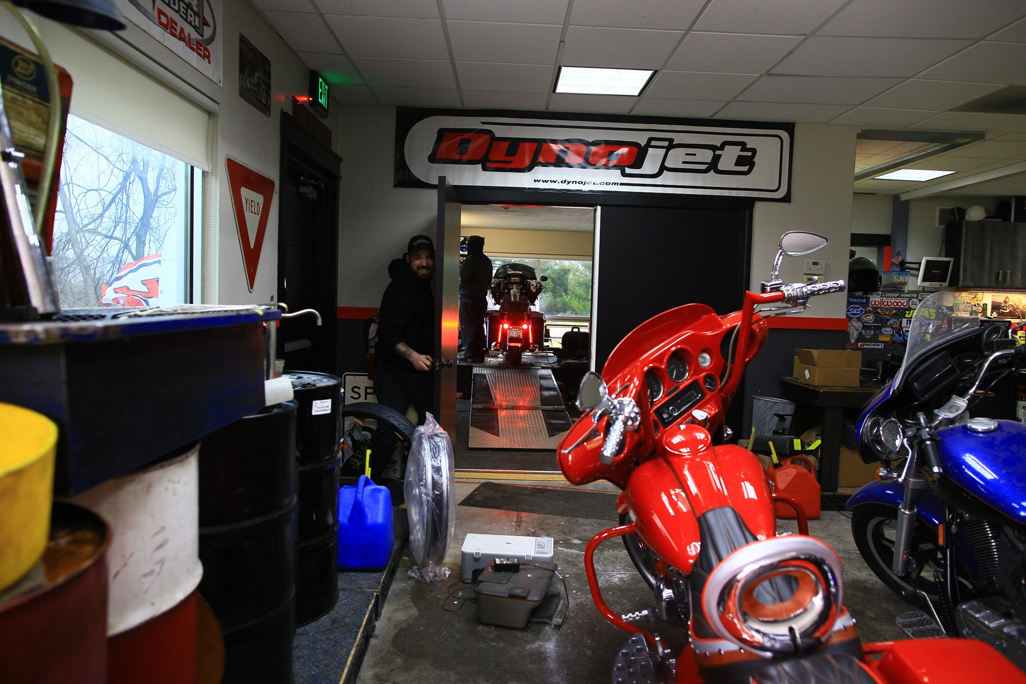 Motorcycles and dyno area inside PowerHouse